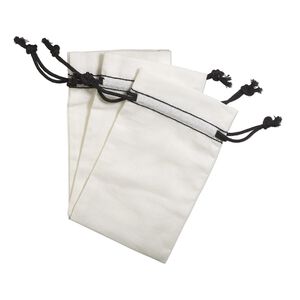 Pouch, cotton, black and white, 5x3-inch rectangle with drawstring. Sold per pkg of 12.