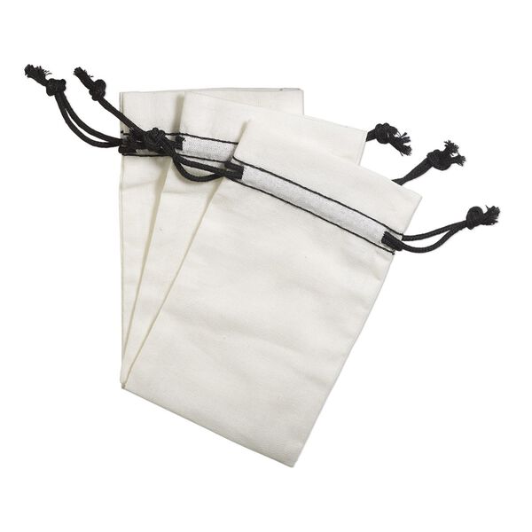 Pouch, cotton, black and white, 5x3-inch rectangle with drawstring. Sold per pkg of 12. image number 0