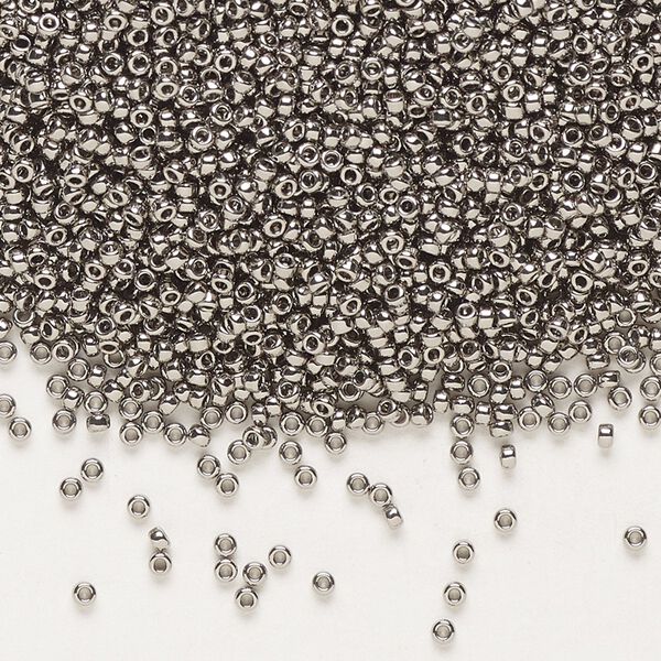 Seed bead, Miyuki, glass, pkg/35g, #15 rocaille, opaque nickel-plated, (RR-190). image number 0