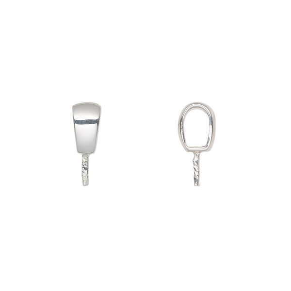 Bail, fine silver, 12.5x4mm with 5mm peg, fits bead with 1mm hole. Sold individually. image number 0