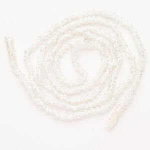 Cord, glass, pkg/40 inches, 5-6mm round hand-crocheted seed bead cord, white and clear AB.