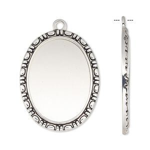 Focal, antique silver-finished "pewter" (zinc-based alloy), 31x24mm oval with rope edge and 25x18mm oval setting. Sold per pkg of 6.