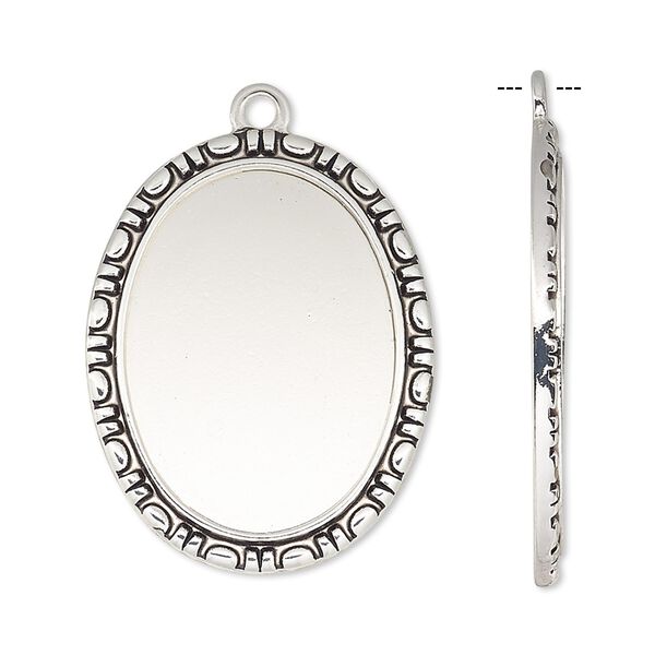 Focal, antique silver-finished "pewter" (zinc-based alloy), 31x24mm oval with rope edge and 25x18mm oval setting. Sold per pkg of 6. image number 0