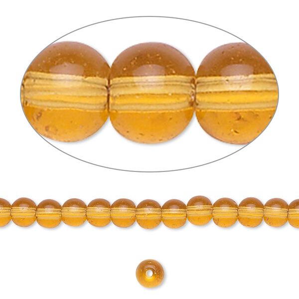 Bead, glass, amber yellow, 4mm round. Sold per 36-inch strand. image number 0