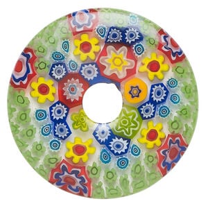 Focal, millefiori glass 1pkg1, translucent multicolored, 39-40mm undrilled donut.