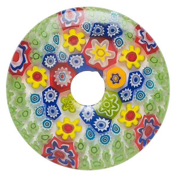 Focal, millefiori glass 1pkg1, translucent multicolored, 39-40mm undrilled donut. image number 0