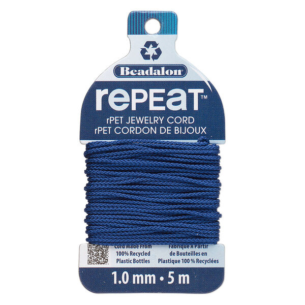Cord, Beadalon® RePEaT™, recycled polyethylene, navy blue, 1mm, 100-pound test. Sold per 5-meter card. image number 0