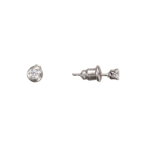 Earring, Everyday Jewelry, cubic zirconia and stainless steel, clear, 3.5mm round with post. Sold per 2 pairs. image number 0