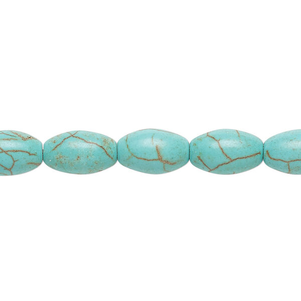 Bead, magnesite (dyed / stabilized), light teal green, 12x7mm-12x8mm oval, C grade, Mohs hardness 3-1/2 to 4. Sold per 15-inch strand. image number 0