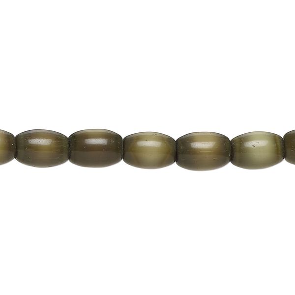 Bead, fiber optic glass, pkg/14 inch, opaque dark olive, 8x6mm center-drilled oval. image number 0