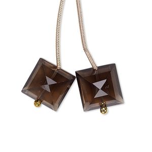 Smoky quartz 1pkg2, hand-cut faceted square bead 12mm