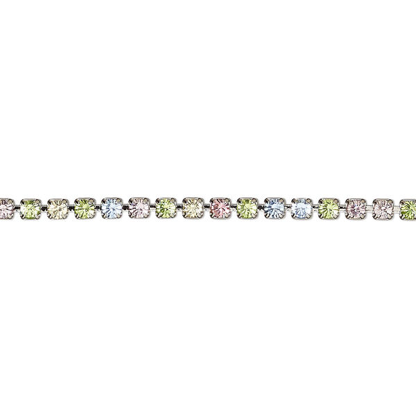 Cupchain, VINTAGE Crystal™, imitation rhodium-plated brass and crystal, multi-pastel, 2.2mm round. Sold per pkg of 1 meter. image number 0
