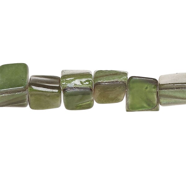 Mother-of-pearl shell 1pkg1, triangle tube bead 15 inch dark green 6x6mm-14x8mm image number 0