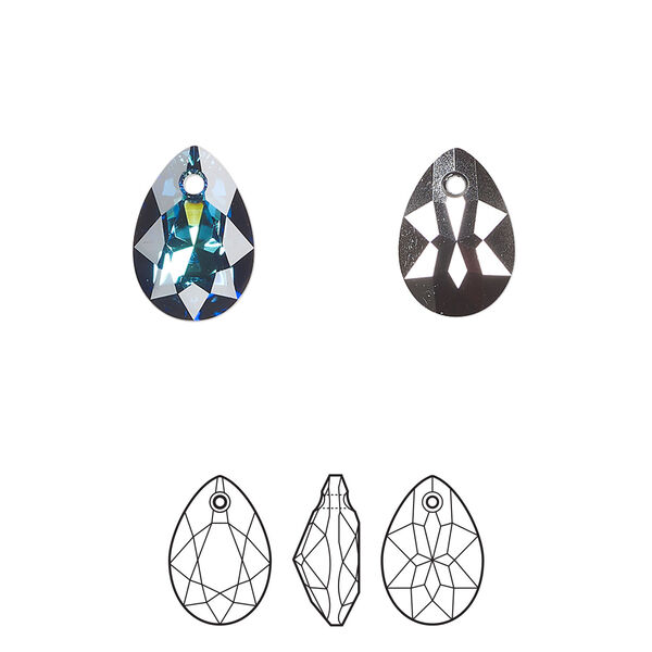Drop 4pk crystal Bermuda blue P, Crystal Passions® 11.5x8mm pendant pear cut 6433 image number 0
