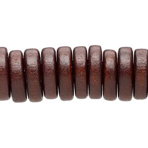 Bead, Taiwanese cheesewood (dyed / waxed), chocolate, 15x4mm rondelle. Sold per 8-inch strand, approximately 45 beads.