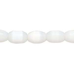 Bead, fiber optic glass, pkg/14 inch, opaque white, 11x7mm center-drilled oval.