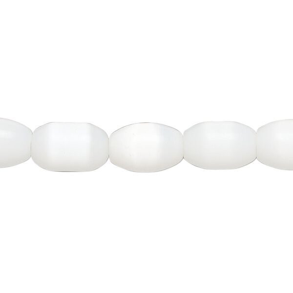 Bead, fiber optic glass, pkg/14 inch, opaque white, 11x7mm center-drilled oval. image number 0