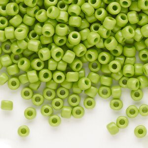 Seed bead, Dyna-Mites™, glass, opaque lime, #6 round. Sold per 1/2 kilogram pkg.