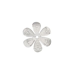Component, silver-finished steel, 17.5mm single-sided flower. Sold per pkg of 20.