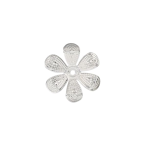Component, silver-finished steel, 17.5mm single-sided flower. Sold per pkg of 20. image number 0