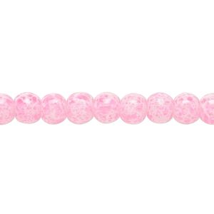 Bead, glass, opaque light pink / white / clear, 5-6mm round with random spotted pattern. Sold per 15-1/2" to 16" strand.