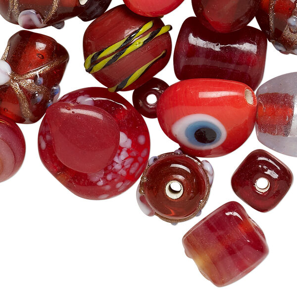 Bead mix, lampworked glass, mixed colors, 7x4mm-14x11mm mixed fancy shape. Sold per 100-gram pkg, approximately 60-100 beads. image number 0