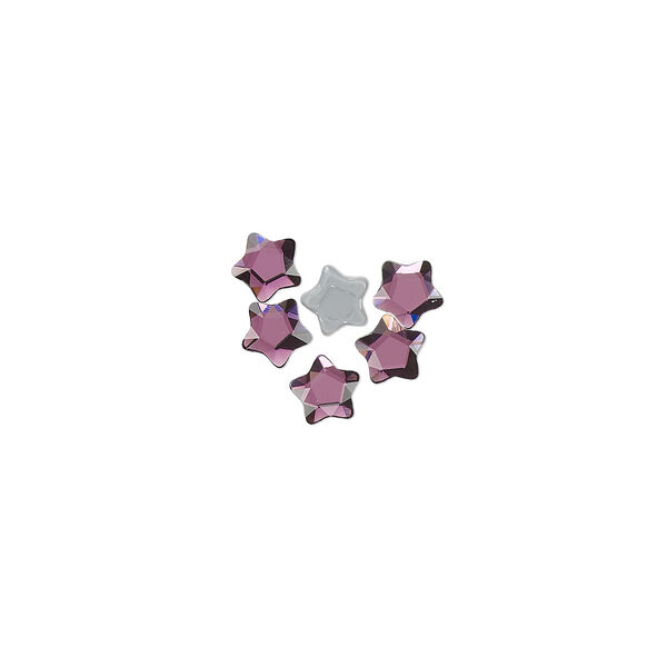 Flat back 6pk amethyst foil back, Crystal Passions® hotfix rhinestone 4mm star flower 3754 image number 0