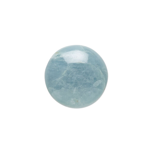 Cabochon, aquamarine (heated), 18mm hand-cut calibrated round, C grade, Mohs hardness 7-1/2 to 8. Sold individually. image number 0