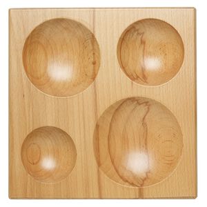 Dapping block, wood, 8-1/2 x 8-1/2 inches with 2-1/2 to 4-inch diameter depressions. Sold individually.