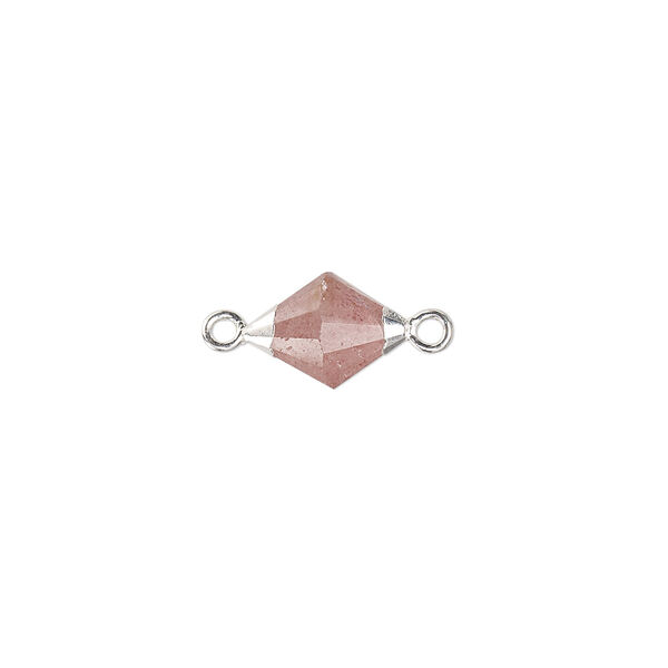Link, strawberry quartz (natural) / sterling silver / silver-plated copper, 13x8mm hand-cut faceted bicone. Sold individually. image number 0