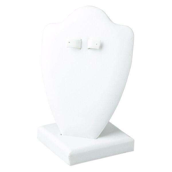 Display, necklace and earring, leatherette, white, 6 x 4 x 4 inches, VELCRO&reg;-style tab on back. Sold individually. image number 0