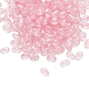 Seed bead, Preciosa Twin™ Czech glass, pkg/250g, 5x2.5mm oval, transparent pink terra pearl clear, (08198).
