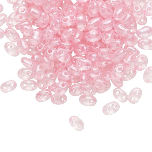 Seed bead, Preciosa Twin™ Czech glass, pkg/250g, 5x2.5mm oval, transparent pink terra pearl clear, (08198). image number 0