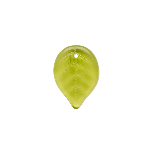 Bead, Czech pressed glass, olivine, 18.5x14mm top-drilled leaf. Sold per 15-1/2" to 16" strand, approximately 100 beads. image number 0