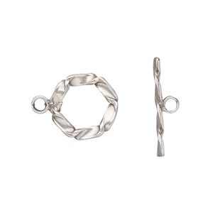 Clasp toggle 1pkg1 sterling silver, 13.5mm twisted flat round, 1-strand