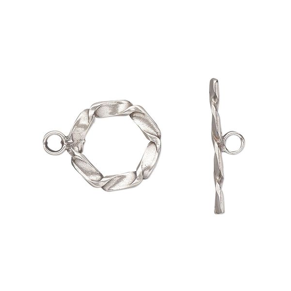 Clasp, toggle, sterling silver, 13.5mm twisted flat round. Sold individually. image number 0