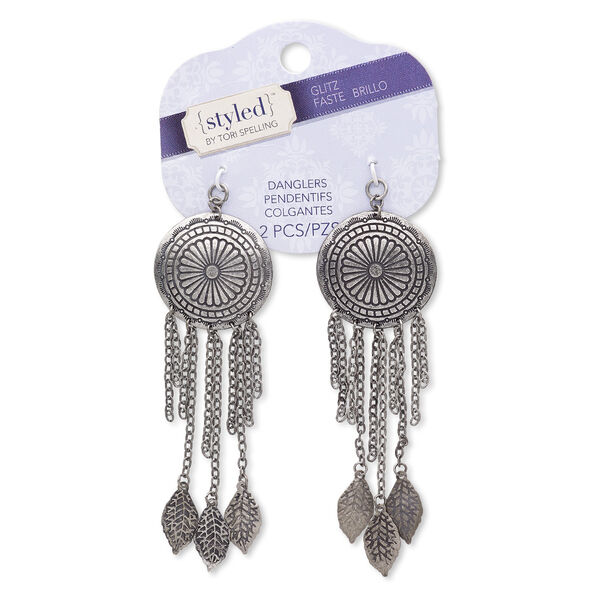 Focal, antiqued nickel-finished steel and "pewter" (zinc-based alloy), 3-1/2 x 1-1/4 inches. Sold per pkg of 2. image number 0