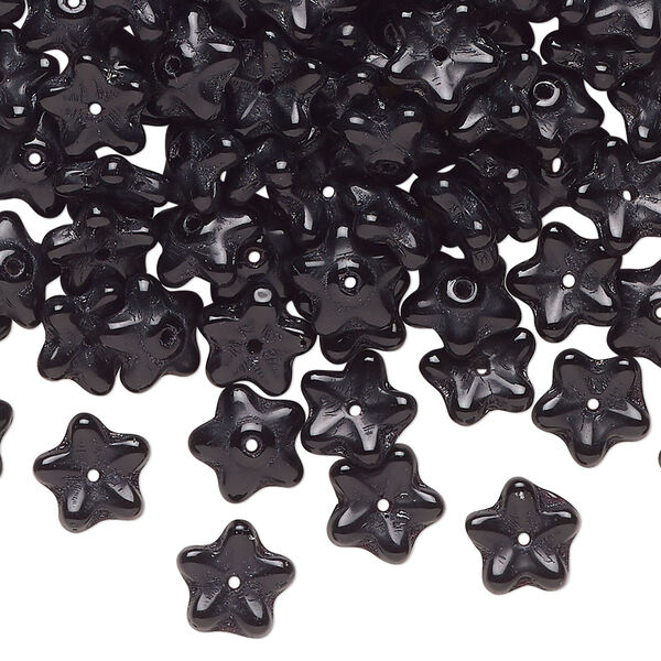 Bead, Czech pressed glass, opaque black, 8x3mm star rondelle. Sold per 1-ounce pkg, approximately 145 beads. image number 0