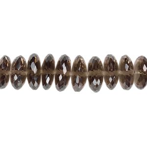 Smoky quartz 1pkg10, hand-cut faceted rondelle bead graduated 10x4mm-11x5mm