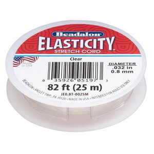 Cord, Beadalon® ELASTICITY®, elastic rubber, pkg/25m, 0.8mm diameter, clear.