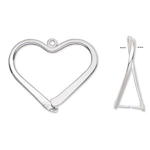 Bail, ice-pick, silver-plated brass, 26x24mm heart, 15.5mm grip length. Sold per pkg of 10.