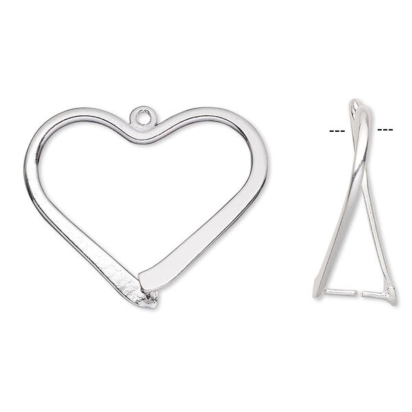 Bail, ice-pick, silver-plated brass, 26x24mm heart, 15.5mm grip length. Sold per pkg of 10. image number 0