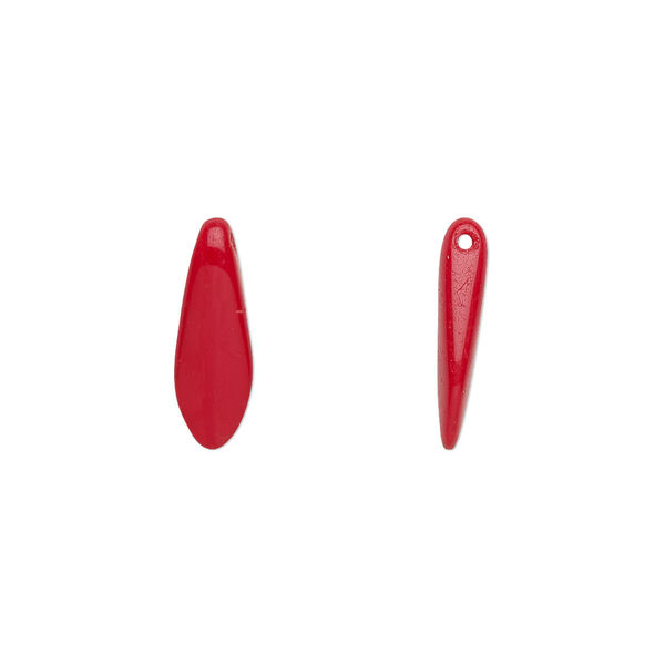 Bead, Czech pressed glass, opaque red, 15.5x5mm top-drilled dagger. Sold per 15-1/2" to 16" strand, approximately 135-150 beads. image number 0