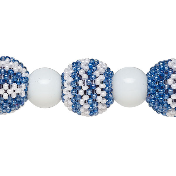 Bead, glass, opaque blue and white, 13mm round and 10mm round. Sold per 6-inch strand, approximately 7 beads. image number 0