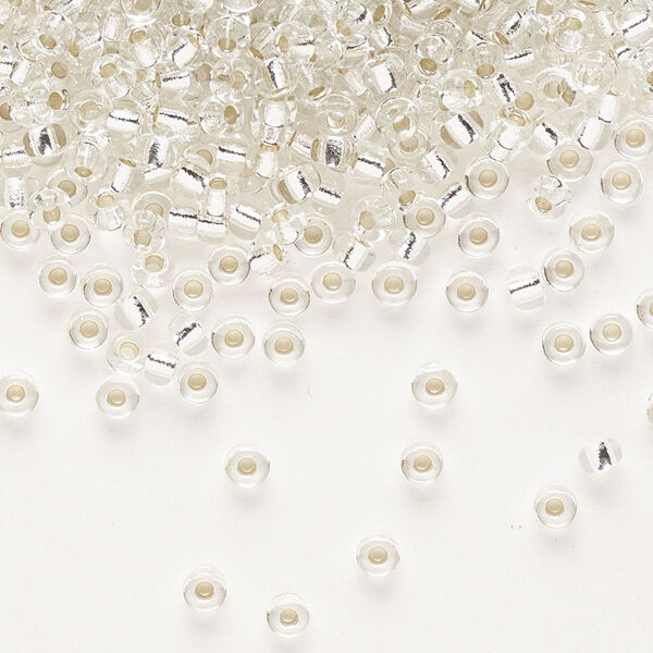 Seed bead, Miyuki, glass, pkg/50g, #8 rocaille, transparent silver-lined crystal clear, (RR-1). image number 0