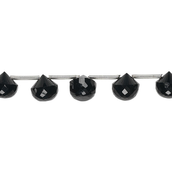Bead, black onyx (dyed), 7x7mm-8x8mm hand-cut top-drilled faceted teardrop, C grade, Mohs hardness 6-1/2 to 7. Sold per pkg of 5 beads. image number 0