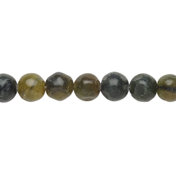 Bead, antique new "jade" (serpentine) (natural), 7-8mm round, D- grade, Mohs hardness 2-1/2 to 6. Sold per 15-inch strand. image number 0