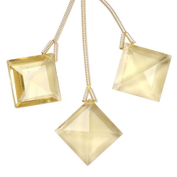Golden quartz 1pkg3, hand-cut top-drilled faceted diamond bead 18mm image number 0