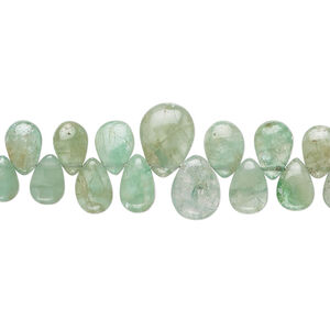 Emerald 1pkg1, hand-cut top-drilled puffed teardrop bead, 4 inch graduated 5x3mm-9x6mm light