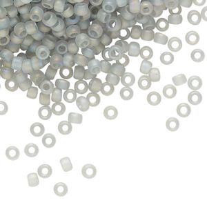 Seed bead, TOHO BEADS®, glass, pkg/50g, #8 round, translucent frosted rainbow black diamond (TR-08-176AF).